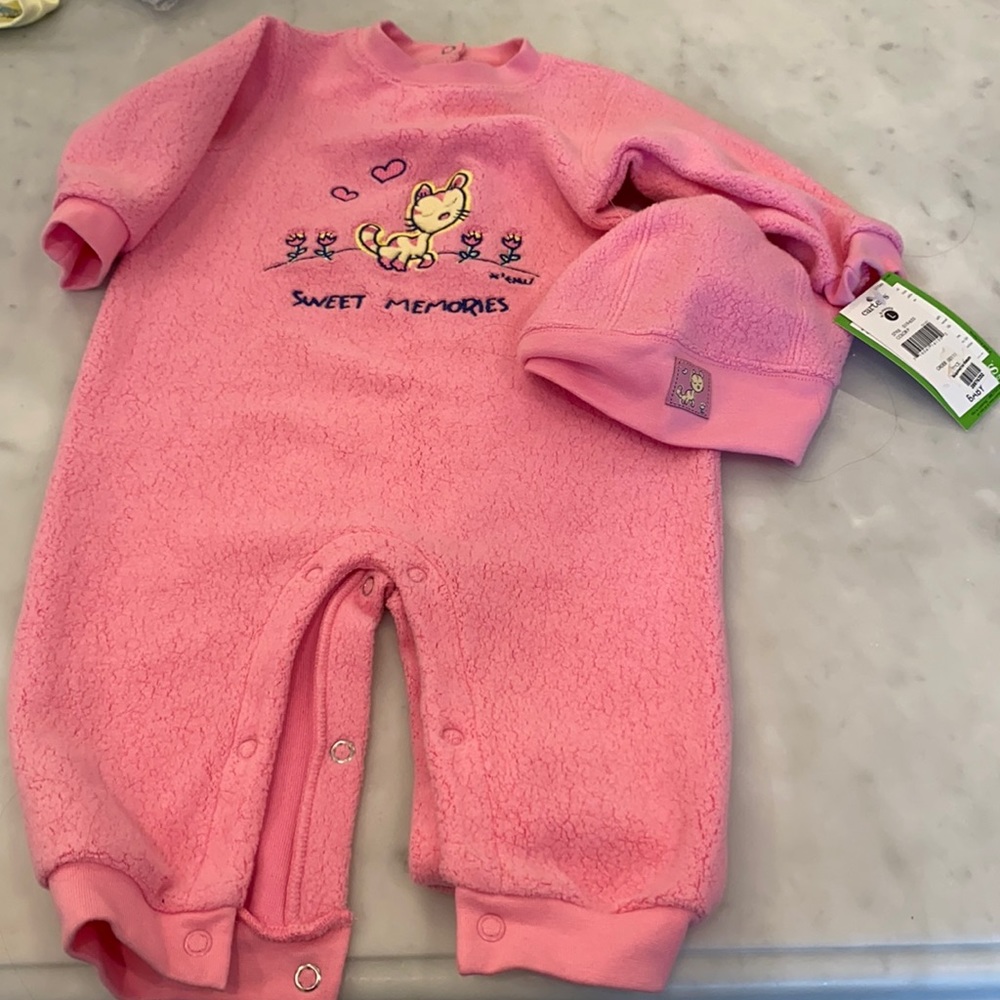 NWT CARTERS pink onesie suit & matching bonnet set